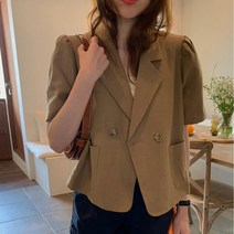 라엔 여성 여름 린넨 단추 반팔 재킷