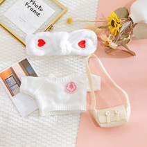 DIY 스타일리쉬인형옷의류 후드세트 오리/강아지/곰돌이인형 적용30cm, 흰색 사랑 헤어 밴드 입체 꽃 스웨터 흰색 가방, 맞는 30cm 히알루 론산 오리