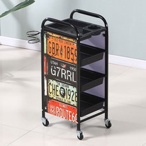 라오농 미용실 츄레이 다용도 트레이 트롤리 가위 정리대 보조바구니 미용 피부샵 추레이, 4 단 블랙 큰 번호판 + 일반 조립형 + 35x