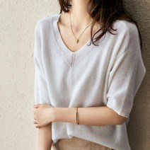 아이엠몽 여성 이너 데일리 무지 브이넥 반팔 니트 티셔츠
