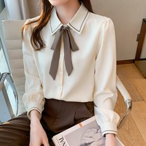여성 오피스 블라우스 브라우스 스몰 빅사이즈 시폰 셔츠 봄 전문 드레스 인터뷰 플로팅 보우 긴팔 탑