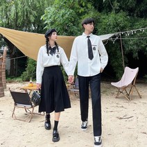 남녀 자수 커플 셔츠 세트 반바지 커플룩