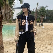 CUTE QUEEN투톤 컬러 야구복 여 자수 숏 점퍼 코트