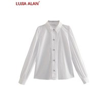 가을 블라우스 여성 버튼 장식 화이트 포플린 셔츠 긴 소매 느슨한 탑