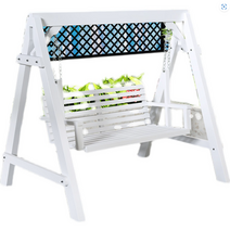 나무 그네 의자 테라스 원목 정원 방수 라탄 야외벤치, 파란색과 흰색