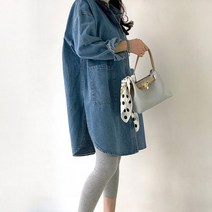 네모샵 데님포켓청 박시하고 편안한 포켓 루즈핏 롱 블라우스