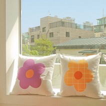 스프링 플라워체크 쿠션커버 50x50cm