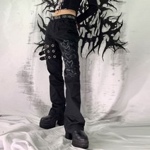 카고 팬츠 바지 블랙 데님 버클 스웨터 여성