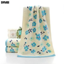 DFMEI 순면 할기 프린팅 타월 세안 가정용 부드러운 흡수성 면타올, 푸른 색, 34*74, 1개