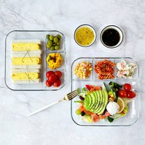 로얄포드 강화유리 칸칸접시 M, 4개