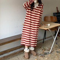 [바보사랑] 여자 겨울 일상 단가라 버튼니트 롱원피스