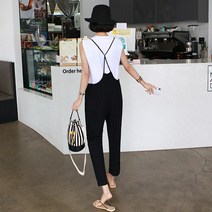 갠소 크로스 라인 절개 멜빵 팬츠