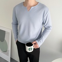 남자 링클프리 v트임 무지 긴팔티셔츠
