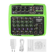 Muslady-B4/B6 휴대용 4 채널 오디오 믹서 USB 믹싱 콘솔 사운드 카드와 BT 연결 지원 48V 팬텀 전원 내장, B6 Green EU Plug