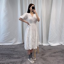 VANANA2 여성 러블리 귀여운 허리 스트링 프릴 롱원피스