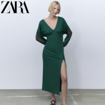 ZARA 여성 롱드레스 펀칭원피스 브이넥 긴팔 7901814 529