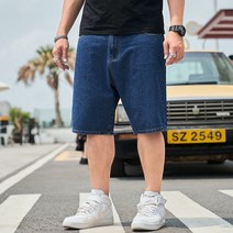 남자블랙진 연청바지 중청바지 남성 데님 반바지 대형 고탄성 얇은 짧은 청바지 여름 캐주얼 바지 블루 48 44 42 40