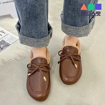 몬드스팟 1cm 여성 말랑 인조가죽 뽀글이 털 리본 플랫 단화 털신 브라운(DM365)