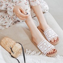 여름 린넨 왕골 레이스 실내화 여성 비치 슬리퍼 거실화, 240~245 블랙37-38-MWBK02