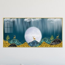 아트블루 돈 돌어오는 그림 거실 대형 와이드 물고기 추상화 황금 나무 풍수 인테리어 액자, 27_원형 보름달 사슴와이드