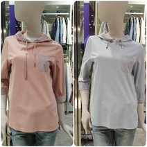 3여성)올리비아로렌 배색 스트라이프 후드 티셔츠 VOCALXM3461