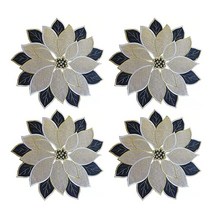 홀리데이 크리스마스 테이블 플레이스 매트 휴일 크리스마스 아플리케 자수 크리스마스 플라워 리넨 테이블 러너 홈 디너 크리스마스 테이블 탑 장식 (플레이스 매트 35.6cm 4개, Black