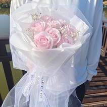 발렌타인데이 선물 와이프 여자친구 초대형 완제품 믹스 드라이 플라워 부케 영생 꽃 세트 장미 안개꽃, [미디엄 번들] 9 핑크 뷰티 로즈 Gypsophila, 창조적 인 꽃다발