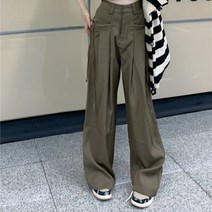 아메리카 스타일 카코 하이웨이스트 롱 바지 와이드 슬림 슬랙스 팬츠
