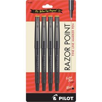 PILOT Razor Point 파인 라인 마커 스틱 펜 초미세 포인트 (0.3mm) 블랙 잉크 4팩 (11044), Black Ink