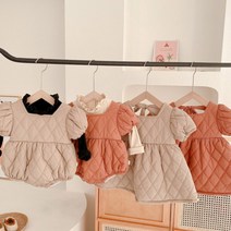 와우베베 신생아 아기 베이비 누빔패딩바디슈트 아기외출복 문센룩 출산선물 방한우주복 자매룩