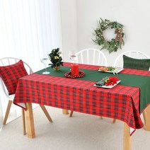 찬미디자인 크리스마스 성탄절 식탁보 테이블보, 4인용 직사각 150x110, X-mas. 레드체크 + 러너