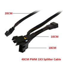 블랙 네트 재킷 슬리브 6 인치 1 3 4 핀 molex tx4 cpu 4 핀 pwm 케이스 냉각 팬 스플리터 허브 전원 팬 아웃 어댑터 케이블, 40cm, PWM 1x3