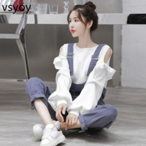 vsyoy 봄 세트 여성 바지 여학생 한국식 인터넷 연예인 느슨한 운동복 소셜 오버볼 투피스 세트 트렌디 인