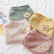 펫라이엇 1+1 강아지옷 고양이옷 데일리 크루넥 와플 티셔츠 나시 실내복 외출복 S-XL, 세트04_옐로우+연핑크