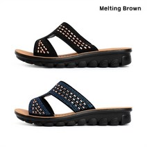셀러허브 패션 [멜팅브라운] 여성 캐주얼 데일리 에스닉 큐빅 슬리퍼 3cm