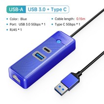 usb허브 c타입허브 호환 ORICO-USB 3.0 c형 허브 RJ45 1000Mbps 이더넷 Lan 어댑터 기가비트 네트워크 카드, 14 USBA 15cm USB3.0C BL