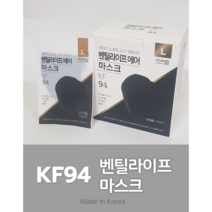 벤틸라이프 KF94 에어스루 새부리 2D 마스크 대형 블랙 (서림), 블랙 (150매)
