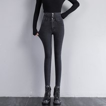 작은 발 플러스 벨벳 청바지 여성의 가을과 겨울 2022 새로운 높은 허리 슬림 두꺼운 연필 바지 블랙