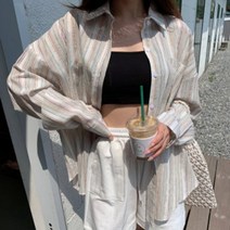 지지미블라우스 면아사 스트라이프 오버핏 갤리 거즈남방 여성 여름아우터