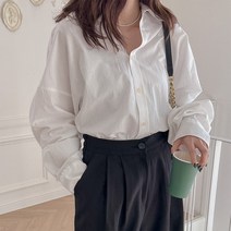 로로텐 오버핏 기본 카라 셔츠 면 긴팔 여성 빅사이즈