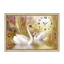 우아한 백조 시계 도안 보석십자수 원형비즈 크기다양 : Haengbuk, 50x40