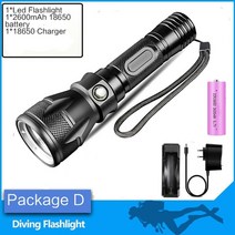수중랜턴 해루질 랜턴 써치라이트 수중 Ipx8 방수 등급 t6l2 스쿠버 다이빙 손전등 전문 200m 토치 램프 슈퍼 2600mah 18650 다이브, 패키지 d, t6 노멀 브라이트