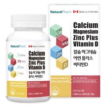 네추럴팜 프리미엄 칼슘 마그네슘 아연 플러스 비타민D 1 300mg x 60정, 1박스