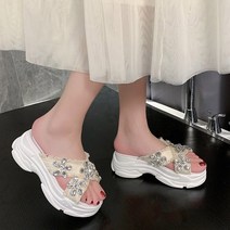 런슈즈 블링블링 보석 큐빅 크로스 키높이 통굽 슬리퍼 4cm
