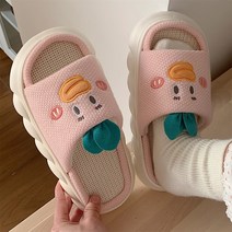 나루니 여성샌들 패브릭 니트 면화 면샌들 미끄럼방지 귀여운캐릭터 토끼 오리 개구리 통굽 사계절 4.5cm