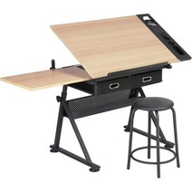 Topeakmart Height Adjustable Drafting Table Drawing Desk Tiltable Tabletop Art Craft Work Station wi, 나무