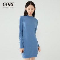 고비 100 캐시미어 퓨어 컬러 마이크로 하이 칼라 긴팔 드레스 중간 길이 슬림 피트 따뜻한 바닥 셔츠 여성