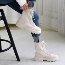 255-270mm 여자 빅사이즈 천연 소가죽 레이스업 미들 니트 워커화 부츠 신발