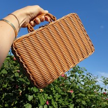 빈티지 감성 라탄 공예 손잡이 사각 나무 소풍 피크닉 바구니, 상세페이지 참조, 상세페이지 참조