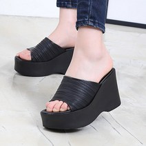 여성슬리퍼 키높이슬리퍼 사무실슬리퍼 주름슬리퍼 굽10Cm 통굽슬리퍼